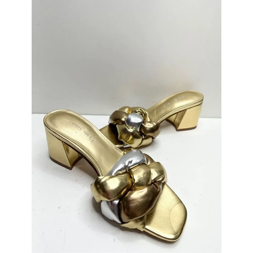 Nine West Sandals Womens Size 5 Got it Woven Square Toe‎ Slip On Block Heel